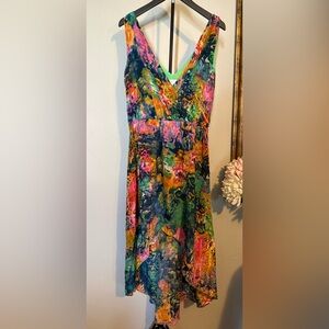 Suzi Chin for Maggy Boutique Multicolor Floral High-Low V-Neck Dress
